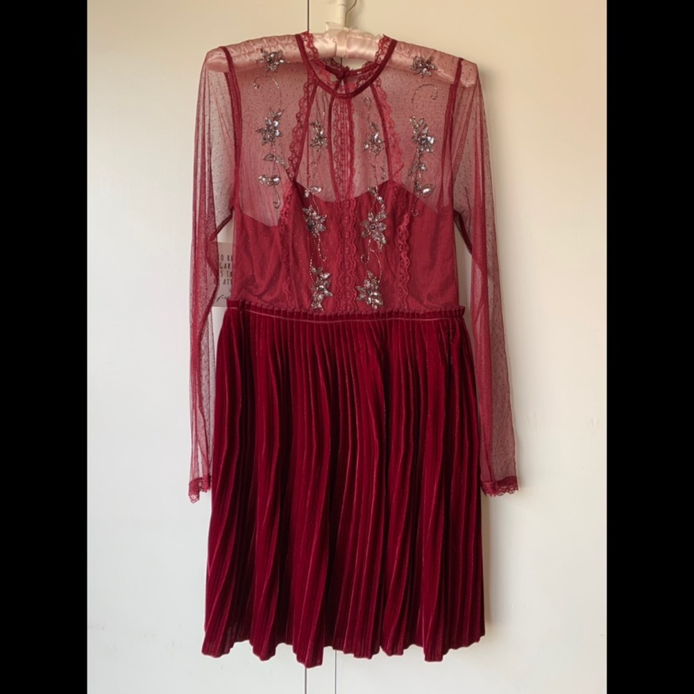 NWT Free People “Ariel” red velvet party dress